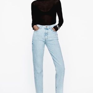 ZARA - High Waist, Light Wash Slim Mom Jean